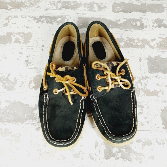Sperry Topsider Women’s Black Leopard Angelfish Boat Shoes Flat Loafers D292 - Picture 4 of 8